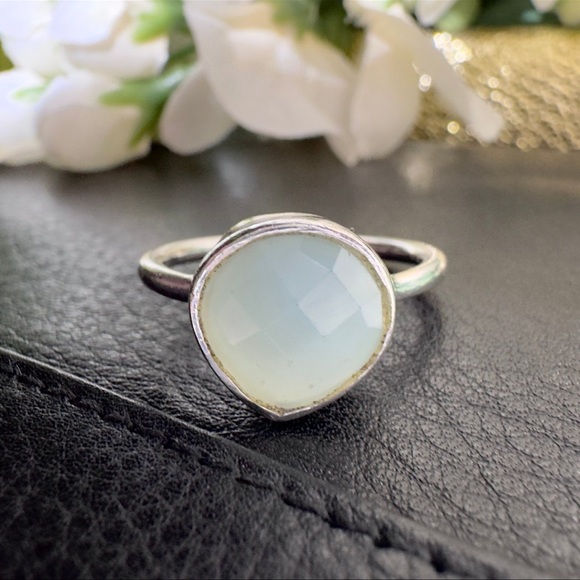 Sterling Silver Light Blue Green Teardrop Gemstone Ring Solid 925 Sterling Silve - Picture 7 of 15